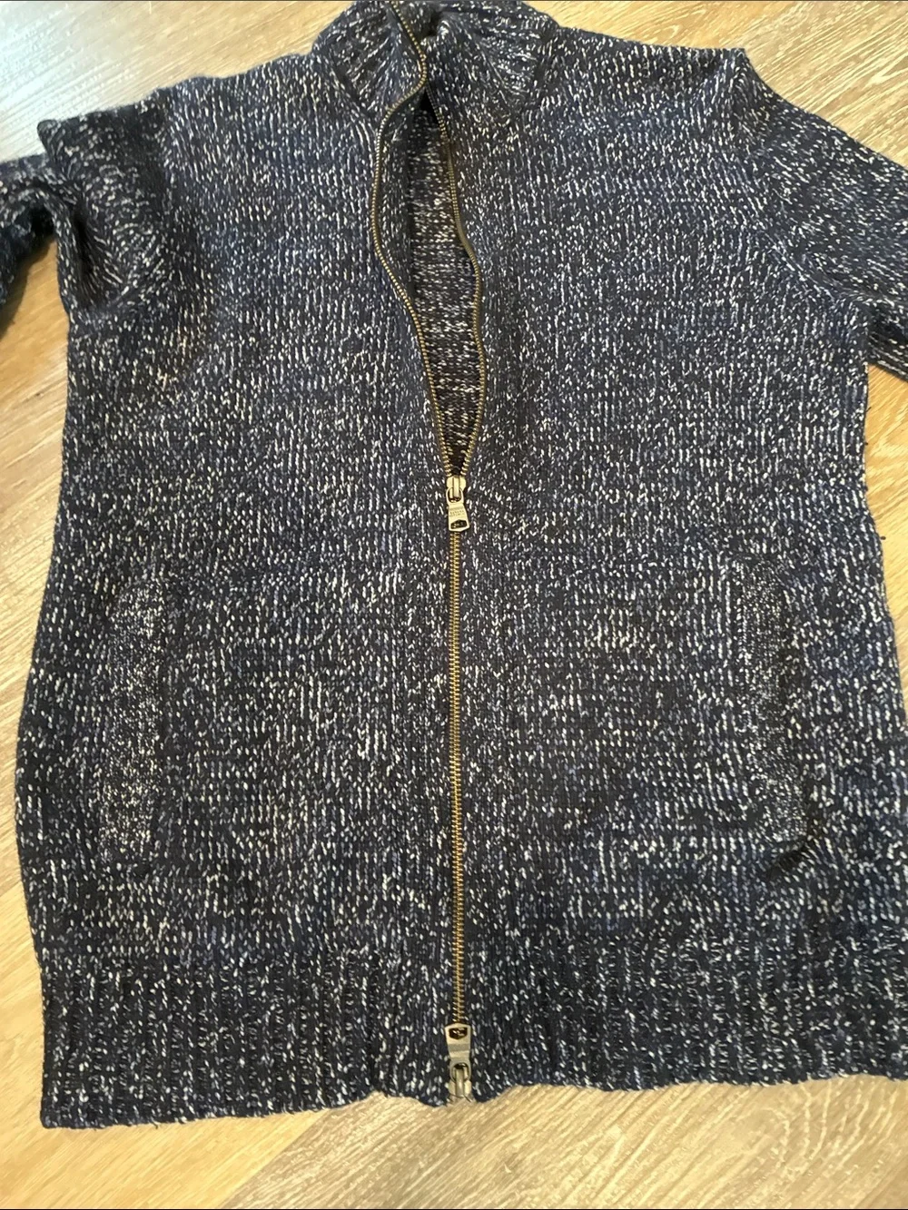 Banana Republic Navy & White Marled Zip-Up Sweater